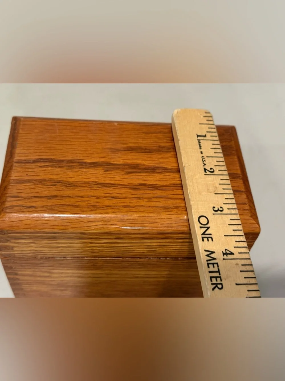 Vintage‎ Lacquered Oak Dovetailed Index Card File Box Recipe Wood Brass Hinges
